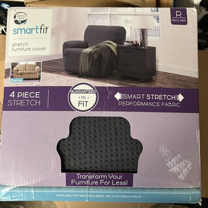 Zenna Home Smart Fit Portland 4-Piece Stretch Recliner Slipcover Set in Charcoal
